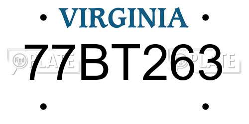 77BT263 Virginia License Plate