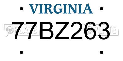 77BZ263 Virginia License Plate