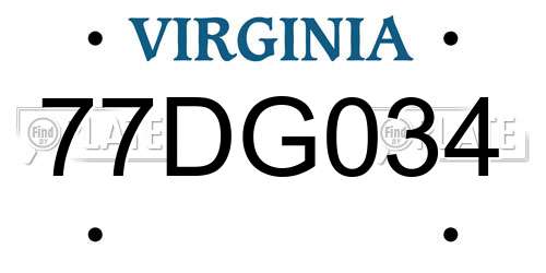 77DG034 Virginia License Plate