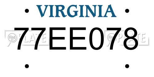 77EE078 Virginia License Plate