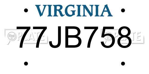 77JB758 Virginia License Plate