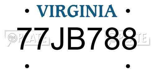77JB788 Virginia License Plate