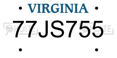 77JS755 Virginia License Plate