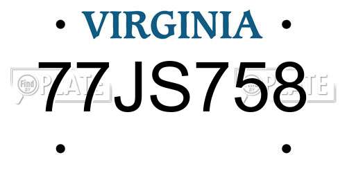 77JS758 Virginia License Plate
