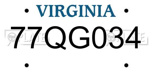 77QG034 Virginia License Plate
