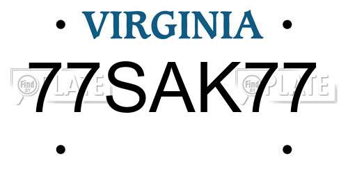 77SAK77 Virginia License Plate