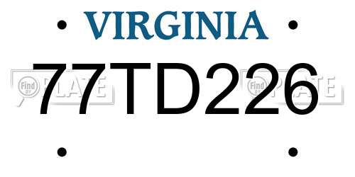 77TD226 Virginia License Plate