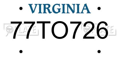 77TO726 Virginia License Plate