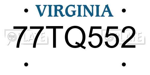77TQ552 Virginia License Plate