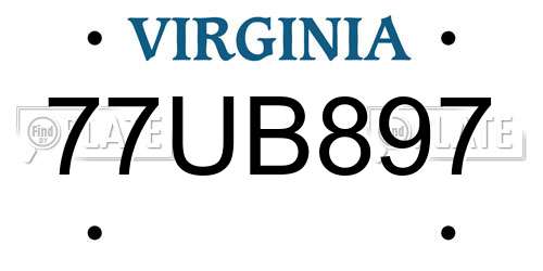 77UB897 Virginia License Plate