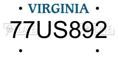 77US892 Virginia License Plate