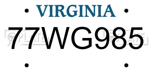77WG985 Virginia License Plate