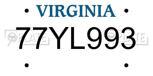 77YL993 Virginia License Plate