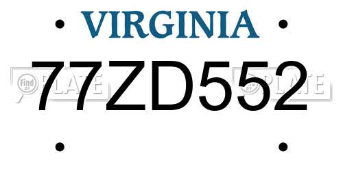 77ZD552 Virginia License Plate