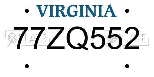77ZQ552 Virginia License Plate