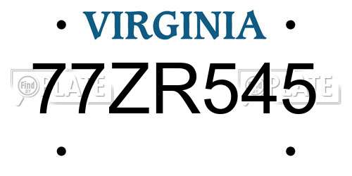 77ZR545 Virginia License Plate