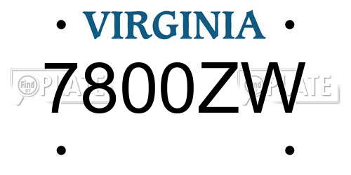 7800ZW Virginia License Plate