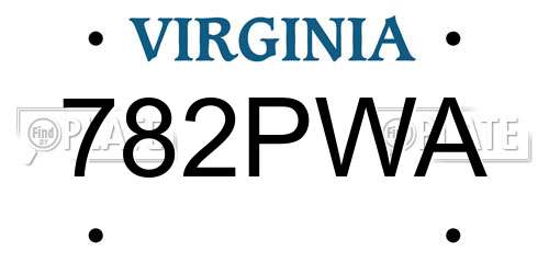 782PWA Virginia License Plate
