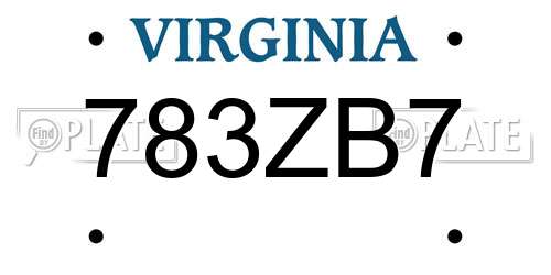 783ZB7 Virginia License Plate