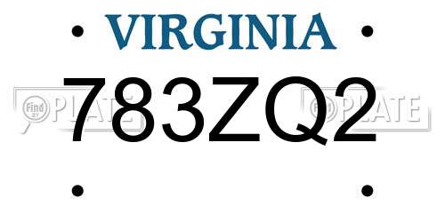 783ZQ2 Virginia License Plate