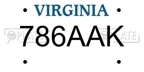 786AAK Virginia License Plate