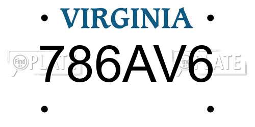 786AV6 Virginia License Plate