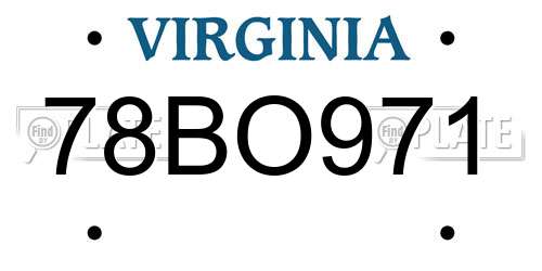 78BO971 Virginia License Plate