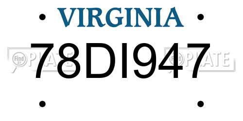 78DI947 Virginia License Plate