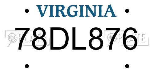 78DL876 Virginia License Plate