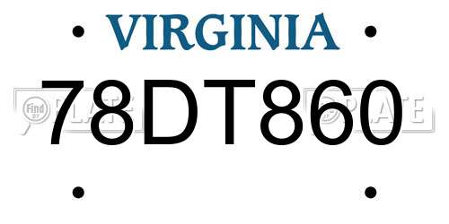 78DT860 Virginia License Plate