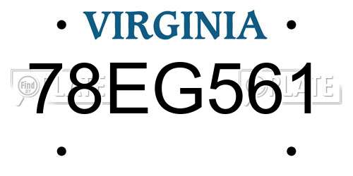 78EG561 Virginia License Plate