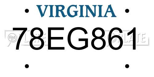 78EG861 Virginia License Plate