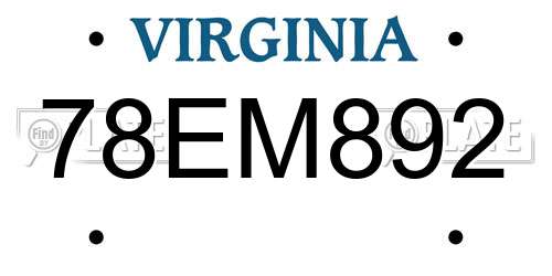 78EM892 Virginia License Plate