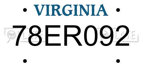 78ER092 Virginia License Plate