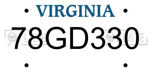 78GD330 Virginia License Plate