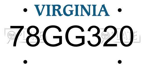 78GG320 Virginia License Plate