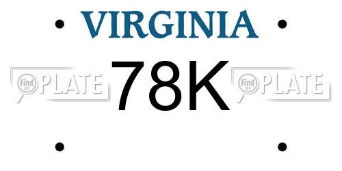 78K Virginia License Plate