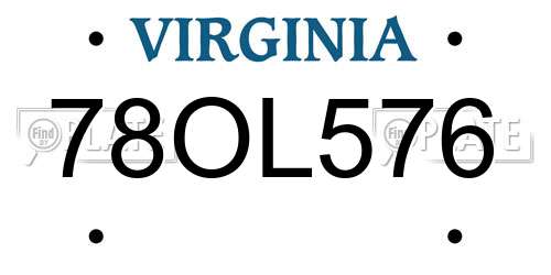 78OL576 Virginia License Plate