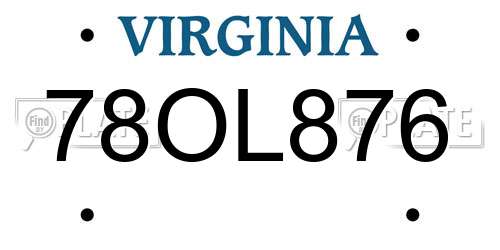 78OL876 Virginia License Plate