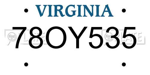 78OY535 Virginia License Plate