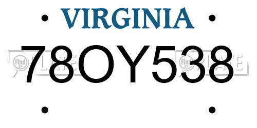 78OY538 Virginia License Plate