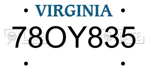 78OY835 Virginia License Plate