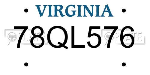 78QL576 Virginia License Plate