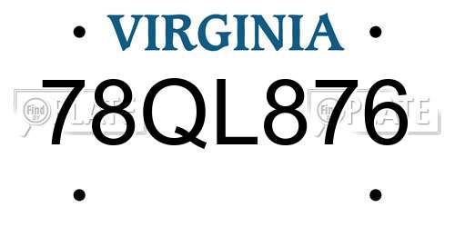 78QL876 Virginia License Plate