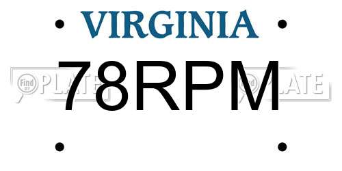 78RPM Virginia License Plate