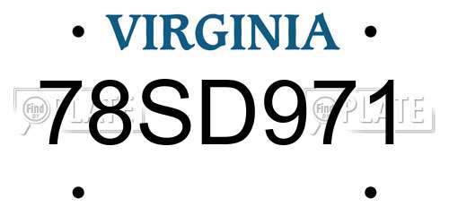 78SD971 Virginia License Plate