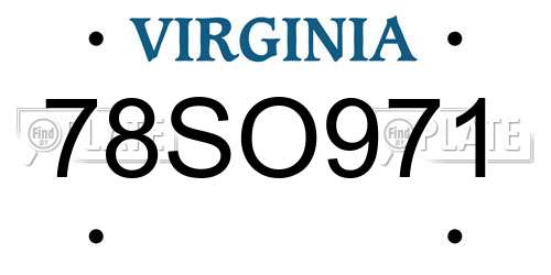 78SO971 Virginia License Plate