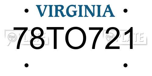 78TO721 Virginia License Plate