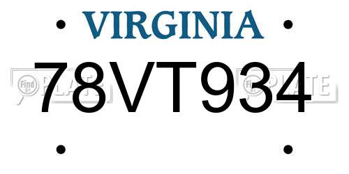78VT934 Virginia License Plate