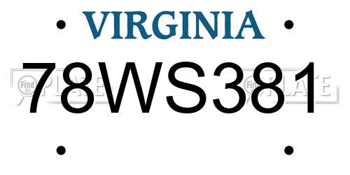 78WS381 Virginia License Plate